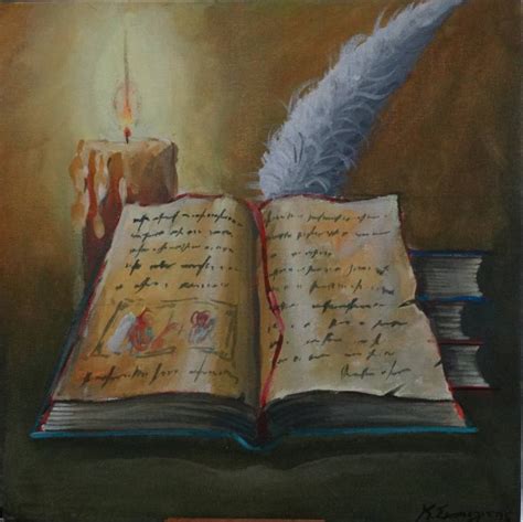 Old books with candle Painting by Konstantinos Skopelitis | Saatchi Art