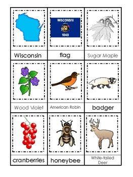 Wisconsin State Symbols themed 3 Part Matching Preschool Literacy Card ...