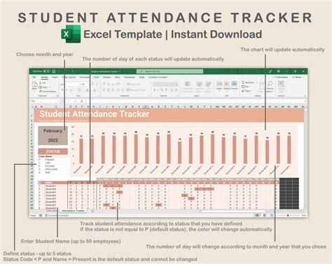 Excel Attendance Tracker, Student Attendance Spreadsheet Template ...