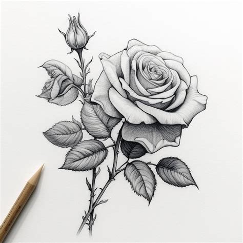 Premium Photo | A pencil drawing of a rose with a stem and the word ...