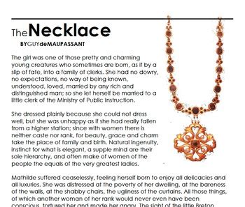 Teaching Theme with The Necklace by Guy de Maupassant Independent Packet