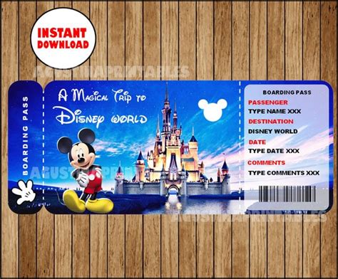 Printable Ticket to Disney Disneyworld Boarding Pass | Etsy UK