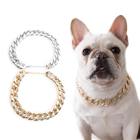 Plastic Punk Gold Small Dog Chain Teddy French Bulldog Necklace Silvery ...