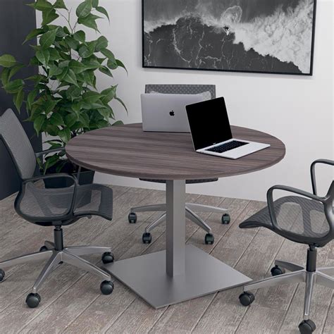 4-Person Round Conference Table with Metal Base | Harmony Series