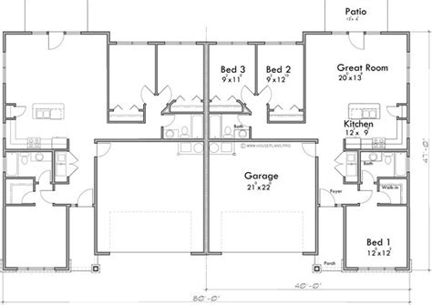 Duplex House Plan with 2 Car Garage