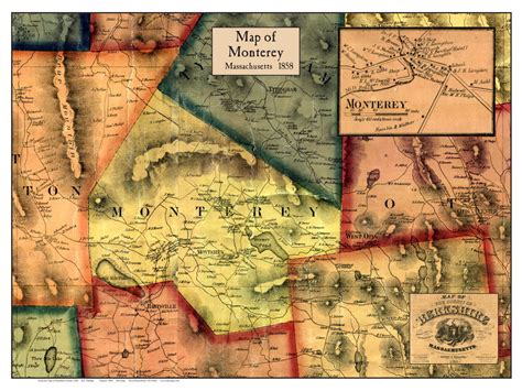 Monterey Poster Map, 1858 Berkshire Co. MA - OLD MAPS