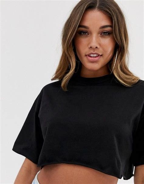 ASOS DESIGN super crop t-shirt with raw edge in black | ASOS Asos Curve ...