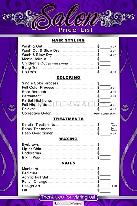 Barbershop Salon Price List Poster Barber Salon Store Wall Decor Beauty ...