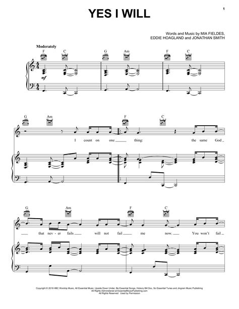 Vertical Worship "Yes I Will" Sheet Music Notes | Download Printable ...