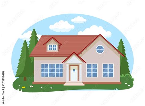 Cartoon house exterior with blue clouded sky Front Home Architecture ...