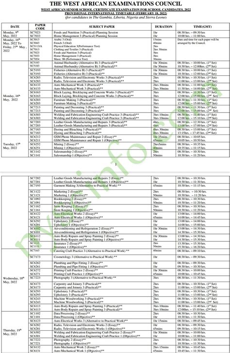 WAEC Timetable For 2022/2023 May/June (PDF)