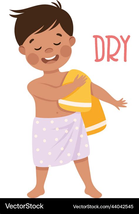 Little boy drying with towel after shower Vector Image