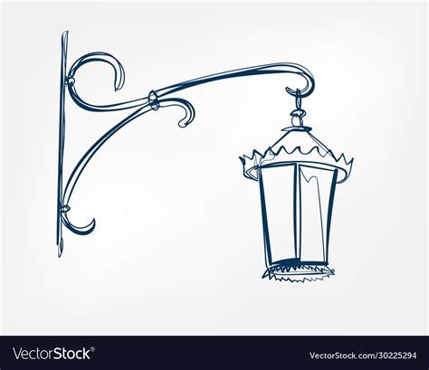 Street lamp art line isolated doodle Royalty Free Vector