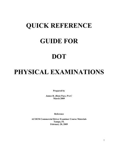 QUICK REFERENCE GUIDE FOR DOT PHYSICAL EXAMINATIONS