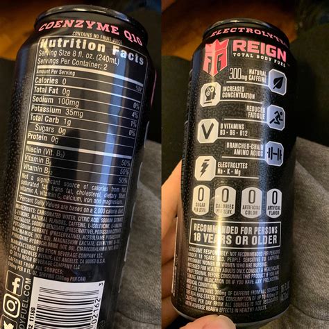 Nutrition facts and can information for the new Reign drinks (Carnival ...