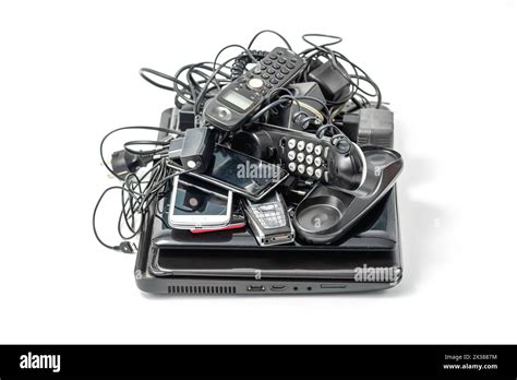 Electronic waste ready to recycle, isolated on white background. pile ...