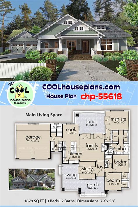 Craftsman Bungalow Home Plan chp-55618 at COOL House Plans - Arts and ...