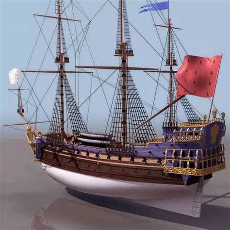 French Navy Frigate Sailing Ship Free 3d Model - .3ds - Open3dModel