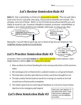 Semicolons and Conjunctive Adverbs by Terri Wilson | TpT