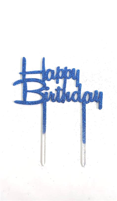 Acrylic Cake Topper Happy Birthday Blue Glitter - The Party's Here