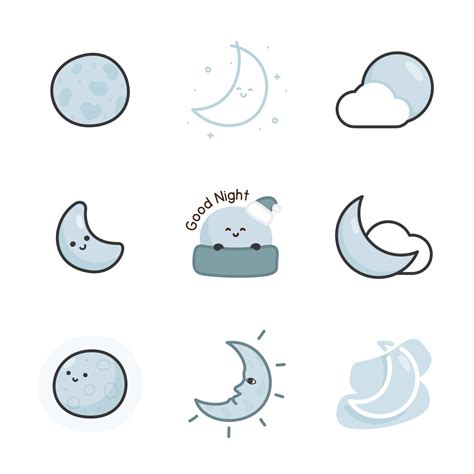 minimal cute moon sticker set kawaii doodle flat cartoon vector ...