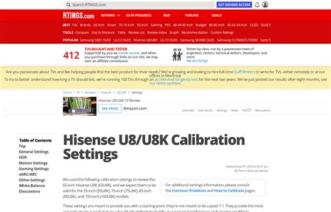 Hisense U8/U8K Calibration Settings - RTINGS.com