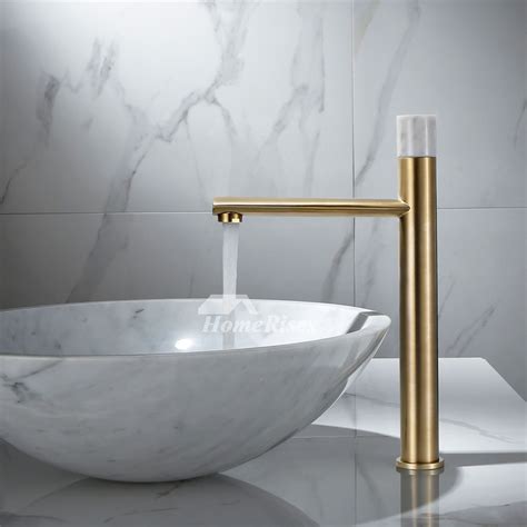 Brushed Gold Bathroom Sink Faucets Modern Brass Marble One Hole Wash ...