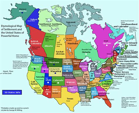 Etymological Map of North America (US & Canada) | North america map ...