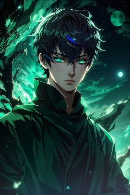 Premium AI Image | Anime Sigma Boy with Green Eyes