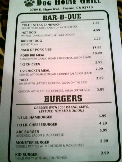 Menu at Dog House Grill pub & bar, Fresno