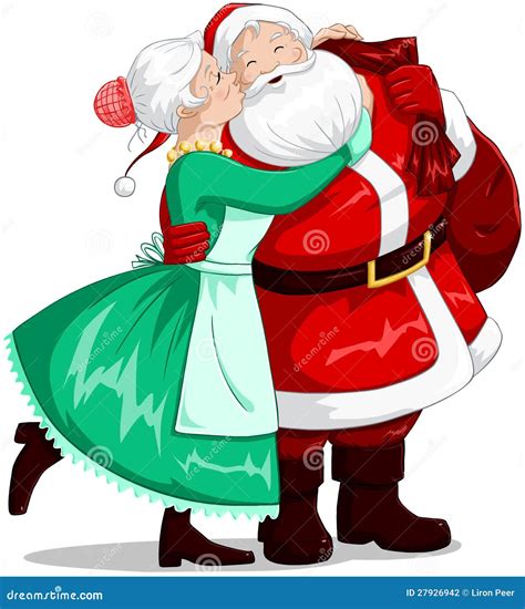 Mrs Claus Kisses Santa On Cheek And Hugs Stock Photography - Image ...