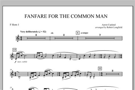 Fanfare For The Common Man - F Horn 1 Sheet Music | Robert Longfield ...