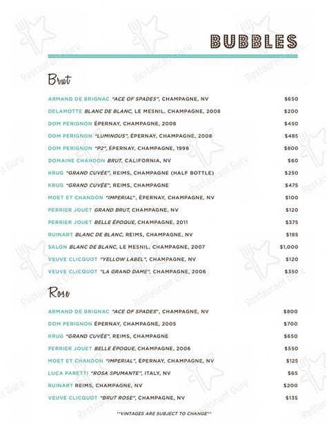 Menu at Catch LA restaurant, West Hollywood