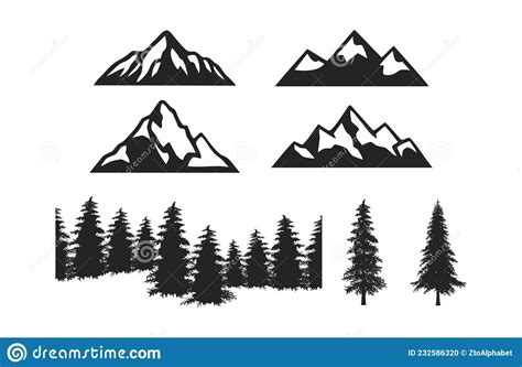 Pine Tree Mountain Silhouette Clipart Set Stock Vector - Illustration ...