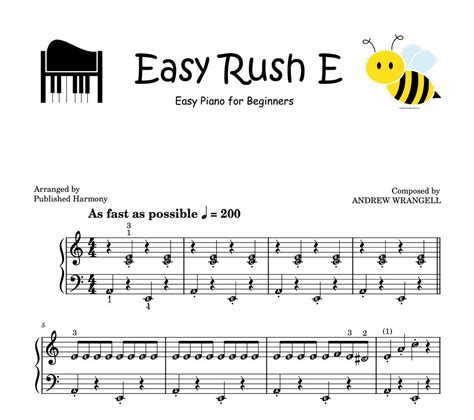 Easy Rush E Grade 1 2 Piano Sheet Music Score Self - Etsy