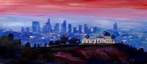 Los Angeles at Dusk with Griffith Observatory Painting by M Bleichner ...