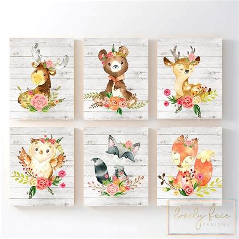 Floral Woodland Animals Nursery Decor Girl Woodland Nursery | Etsy ...