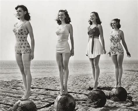 Vintage 1940s Photograph of Four Beautiful Women in Swimwear - Etsy ...