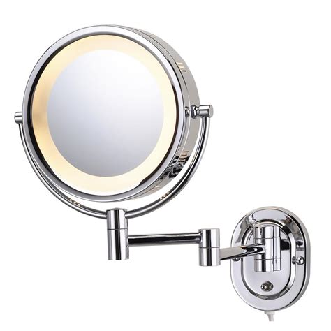 8 in. x 8 in. Round Lighted Wall Mounted 5X Magnification Makeup Mirror ...