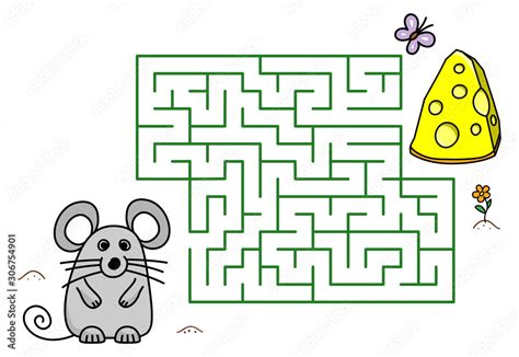 Maze game with cartoon mouse and cheese. Kids education. Color template ...