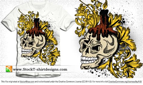 Free Vector Skull and Floral T-shirt Design