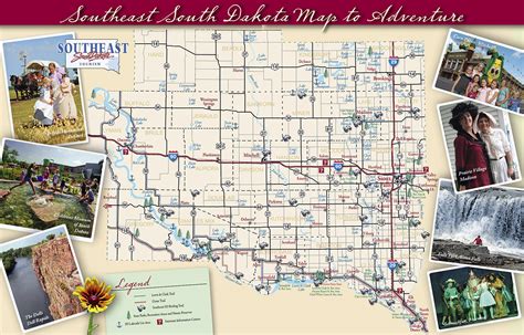 Large tourist map of South Dakota state. The state of South Dakota ...