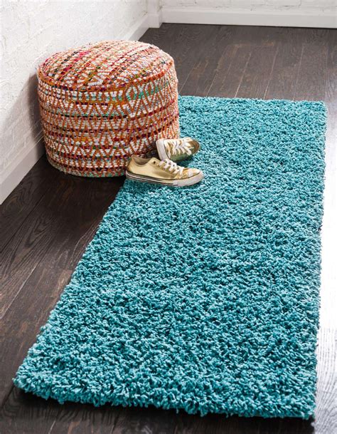 Deep Aqua Blue 2' 2 x 6' 5 Solid Shag Runner Rug | eSaleRugs