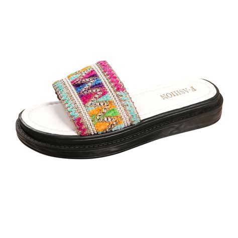 VBARHMQRT Female Dearfoam Slippers Women Ladies Fashion Ethnic Style ...