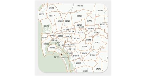 San Diego Zip Code Map Square Sticker | Zazzle.com