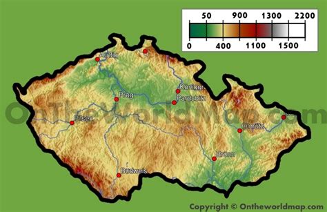 Physical map of Czech Republic - Ontheworldmap.com