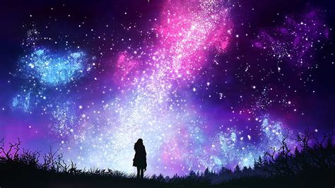 HD wallpaper: pink, purple, and blue galaxy stars, the sky, girl, space ...