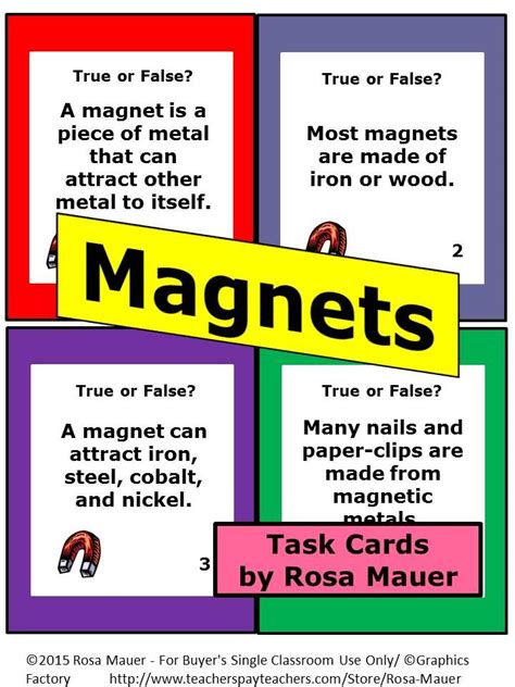 What Magnets Can Do True or False Task Cards and Worksheet | Science ...