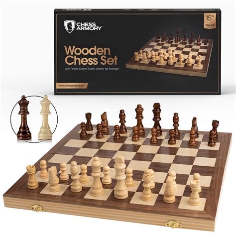 Chess Armory Chess Set 15" x 15"- Inlaid Walnut Wooden Chess Set with ...