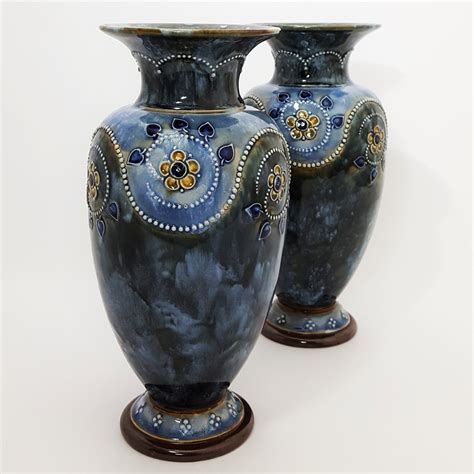 Antique Pair of Royal Doulton Lambeth Stoneware Vases c1910